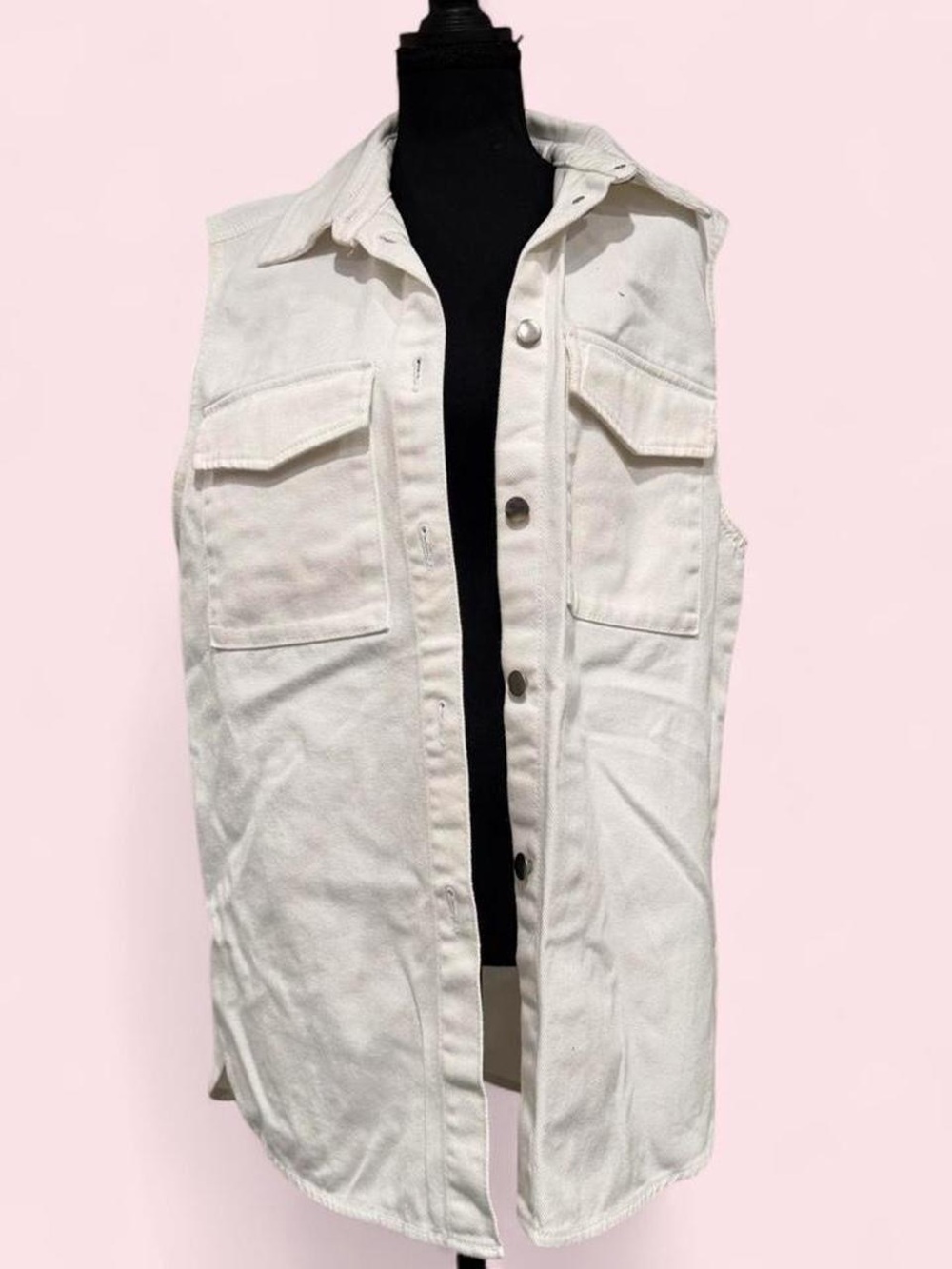Cream Button-Front Sleeveless Utility Vest
